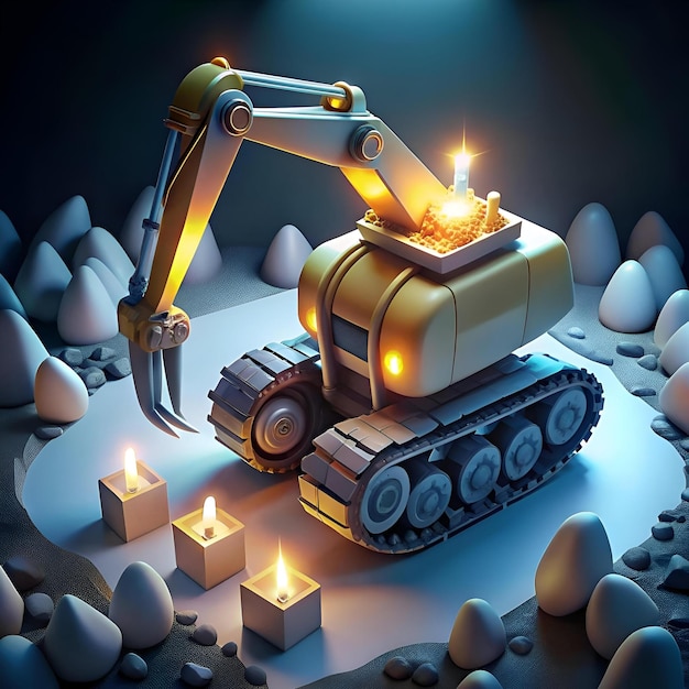 Photo a playful 3d illustration of a tiny excavator with a big personality