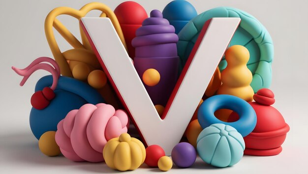 Playful 3D Letter V Render Artistic ClayLike Sculpting in Vibrant Colors