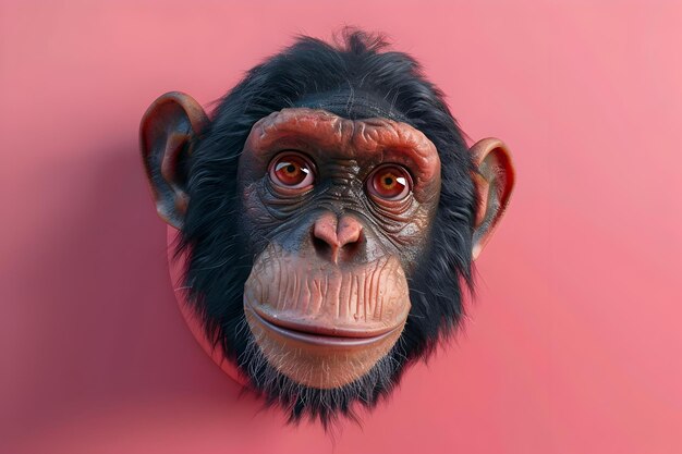 Playful 3D Rendered Monkey Head Radiating Joy on Vibrant Pink Canvas