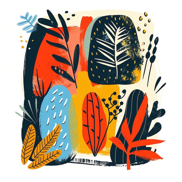 Playful abstract nature illustration with handdrawn style and vibrant colors