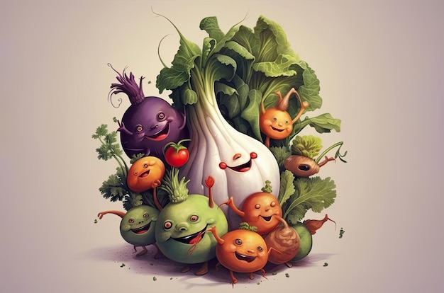 Photo a playful anthropomorphic vegetable community