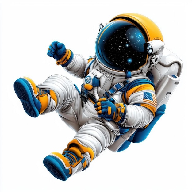 A playful astronaut exploring space colorful line drawing childrens style simple attire clean pure white background handdrawn material easy to cut out 11 aspect ratio