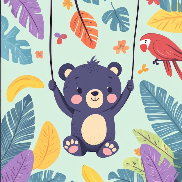 Playful Bear Cub in Tropical Jungle Setting for Nature Lovers