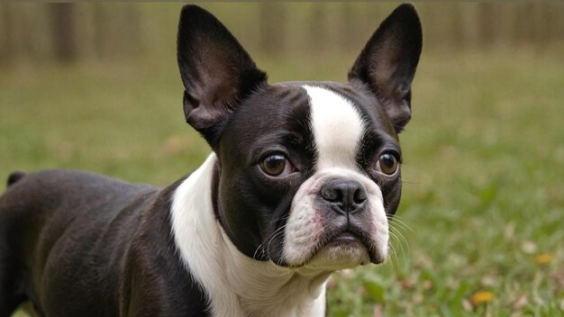 Playful Black and White Boston Terrier Joyful Pet Companion