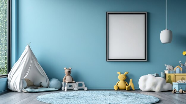 Photo a playful blue nursery with a blank canvas for imagination