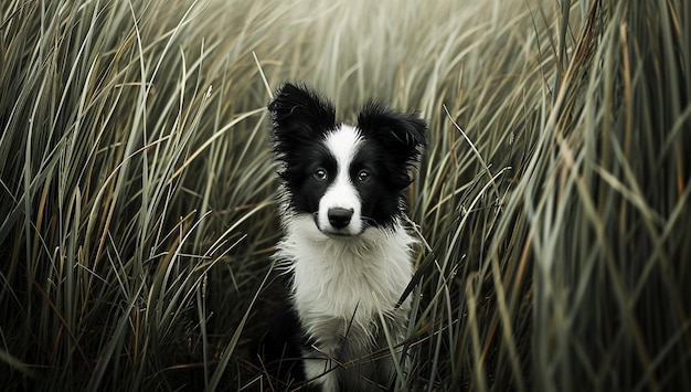 Playful Border Collie Puppy in a Grassy Field