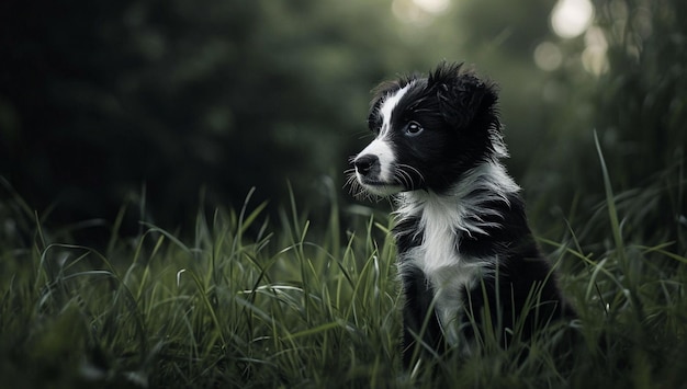 Playful Border Collie Puppy in a Grassy Field