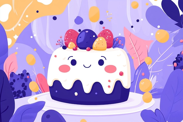 Photo playful cake cartoon with colorful decorations and happy vibes