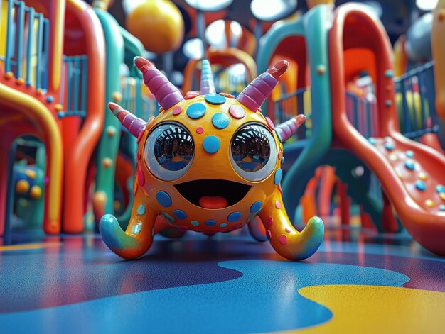 Photo playful cartoon alien in a vibrant spacethemed playground