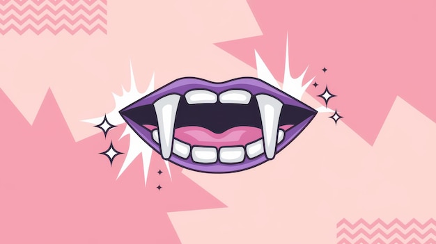 Photo playful cartoon vampire mouth fangs pastel pink background playful horror halloweenthemed