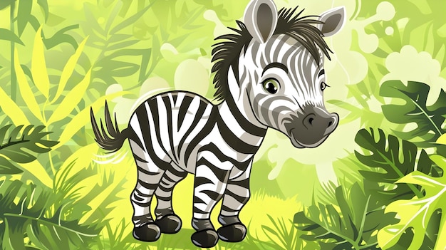 Playful Cartoon Zebra in Lush Green Jungle Landscape