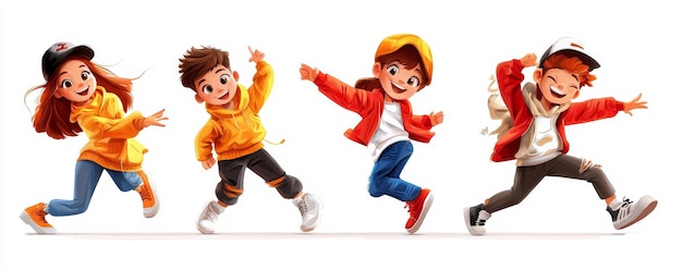 Photo playful cartoonstyle character design with lively expressions and vibrant colors illustrations visual storytelling animation visual appeal dynamic poses expressive gestures visual