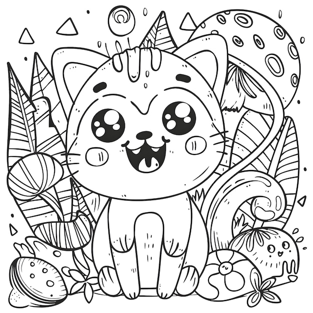 Photo playful cat coloring page illustration for kids with fun and whimsical design