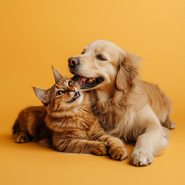 A playful cat and a dog enjoy a fun moment together