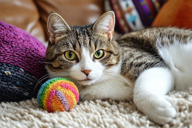 Playful Cat with Toy Crinkle Ball photo