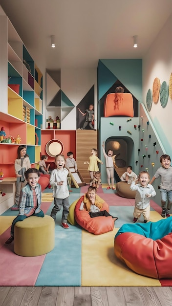 Photo playful children playroom with modern design and colorful decoration generated by