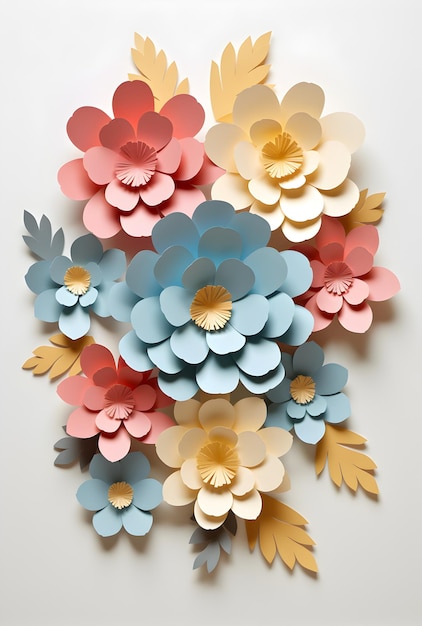 Playful Color Palette Pink Blue and Yellow Paper Flower Template with Light Beige and Gold