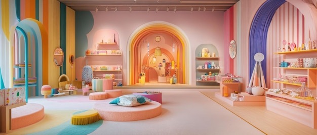 A Playful and Colorful Interior Design of a Retail Store with Arched Walls