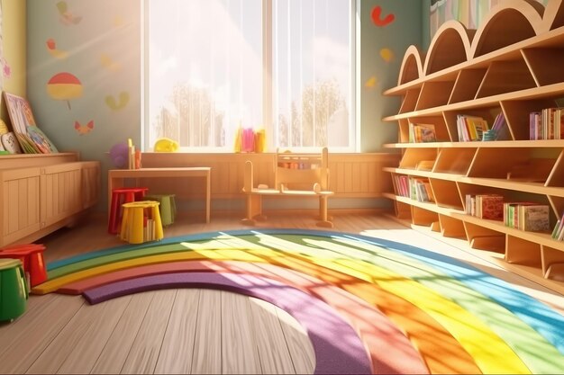 Photo playful colorful kindergarten playroom