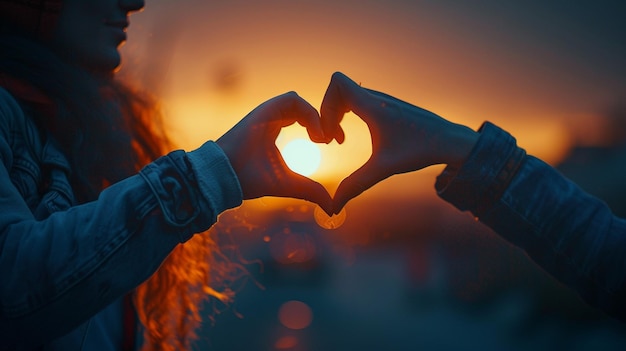 Playful Couple Making Heart Shape with Hands