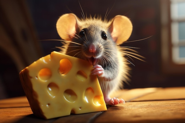 Playful Cute rat with cheese Food pet rodent Generate Ai