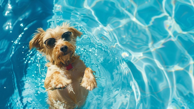 Photo playful dog cooling off in pool summer fun image