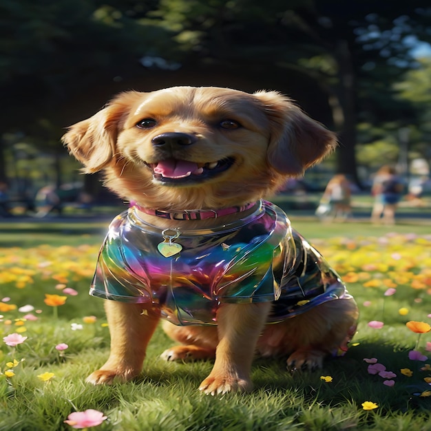 a playful dog enjoying a sunny day at the park The image is rendered in a colorful ai generated