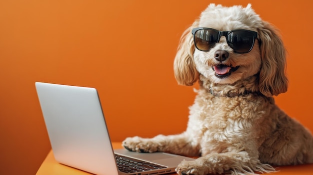 Photo the playful dog relaxes in shades ready to explore the digital world