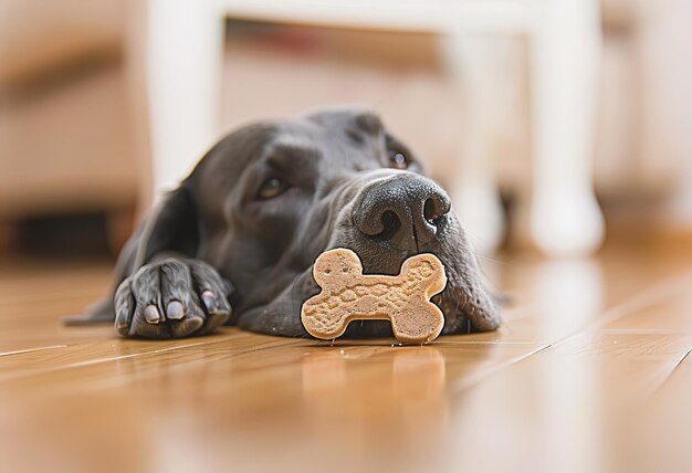 A playful dog with a bone in his mouth captured in a beautiful setting the perfect shot for pet lovers and nature lovers