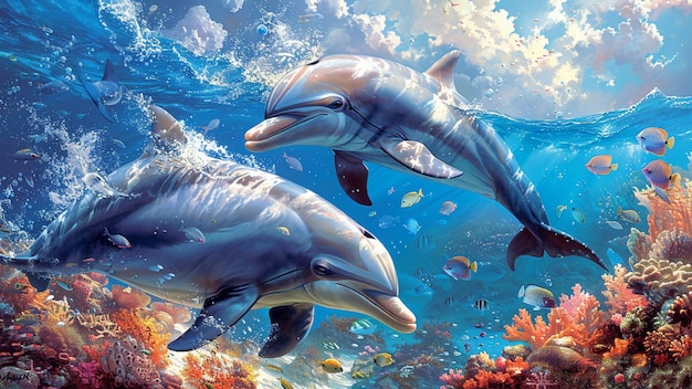 Playful Dolphin Joy Beautiful Undersea Moments