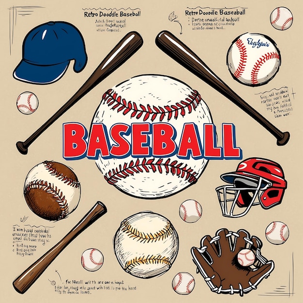 Photo playful doodle baseball art for sports enthusiasts