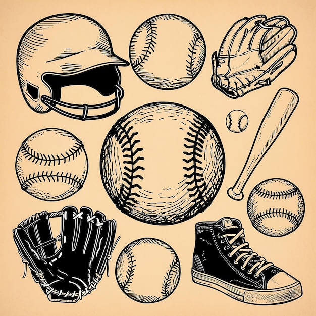 Photo playful doodle baseball art for sports enthusiasts