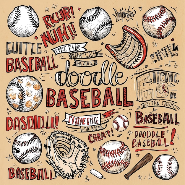 Photo playful doodle baseball art for sports enthusiasts