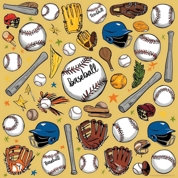 Photo playful doodle baseball art for sports enthusiasts