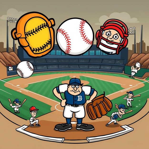 Photo playful doodle baseball art for sports enthusiasts