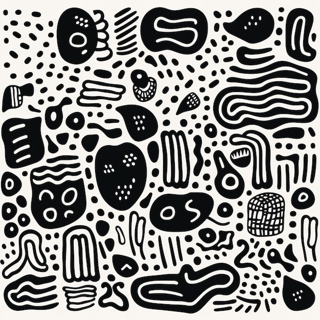 Photo playful doodles abstract black and white artwork with geometric shapes