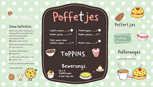 Playful Dutch Poffertjes Shop Menu Featuring Whimsical Illustrations and Layout Idea for BrandingB