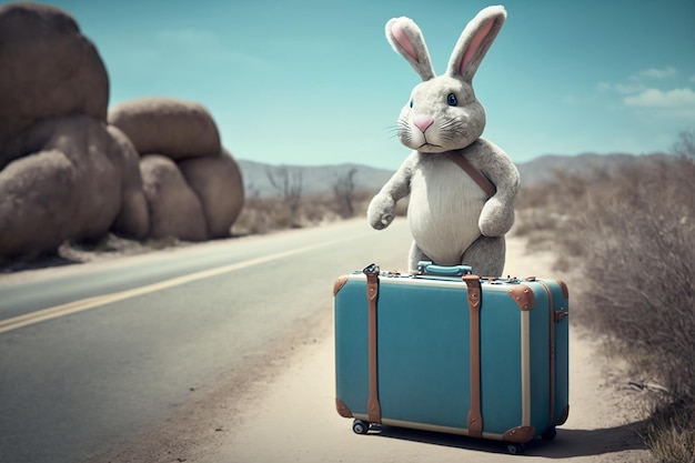 Playful Easter Bunny Traveling with Luggage Generative AI