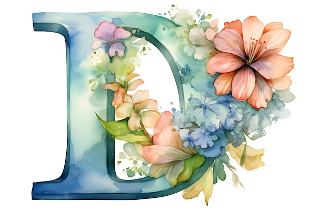 Photo playful floral design letter d clipart for creative projects