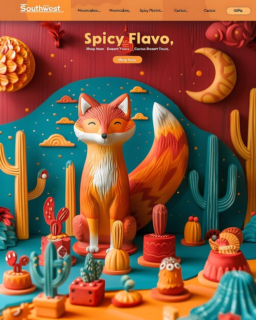 Photo playful fox mooncake box with animated tail effect desert in mid atumn festival web layout idea