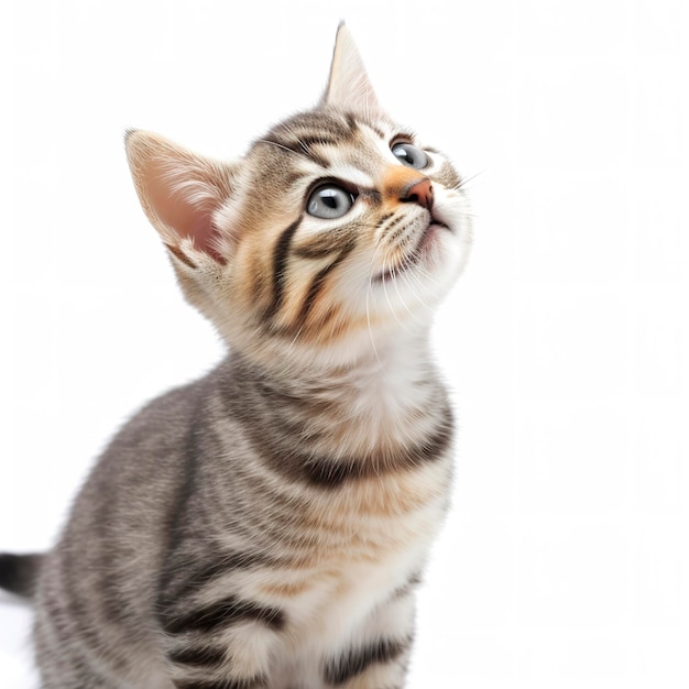 Playful funny kitten looking up isolated on white background generate ai