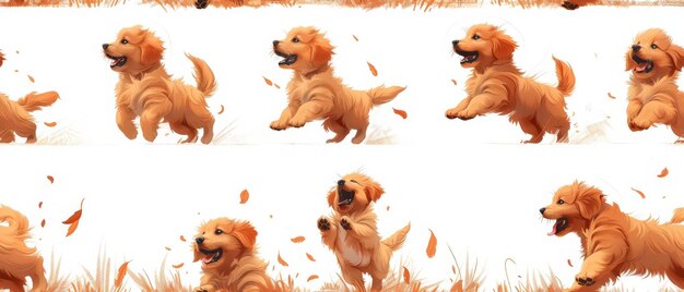 Photo playful golden retriever puppies running and jumping in a grassy field with joy and enthusiasm