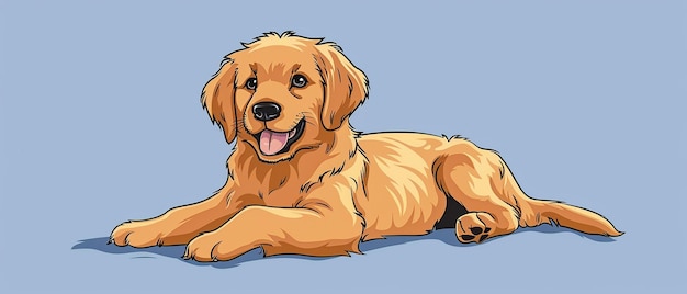 Playful Golden Retriever Puppy Cartoon Style Illustration Pet Animal Character