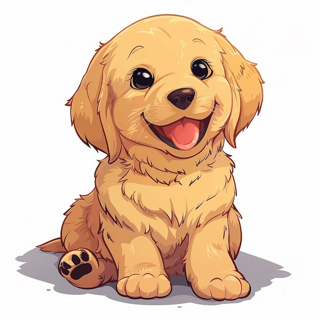 Photo playful golden retriever puppy cartoon style illustration pet animal character