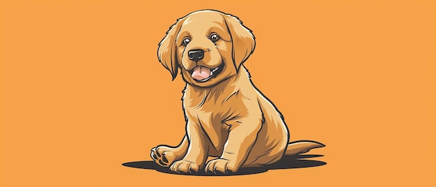 Photo playful golden retriever puppy cartoon style illustration pet animal character