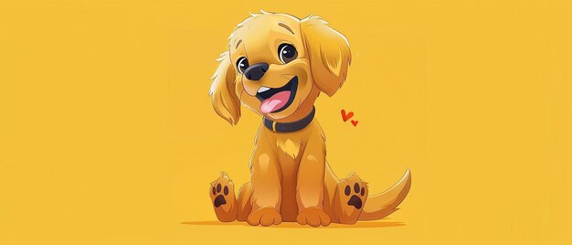 Photo playful golden retriever puppy cartoon style illustration pet animal character