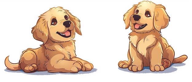 Photo playful golden retriever puppy cartoon style illustration pet animal character