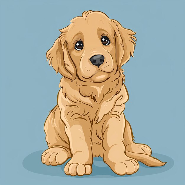 Photo playful golden retriever puppy cartoon style illustration pet animal character