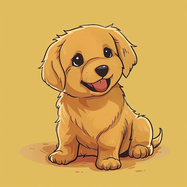 Playful Golden Retriever Puppy Cartoon Style Illustration Pet Animal Character