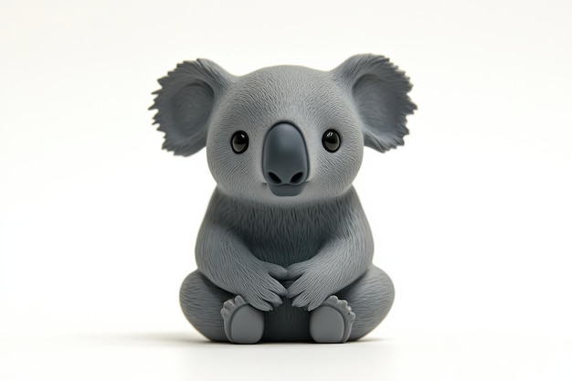 Playful gray koala figurine on a clean white background radiating endless cuteness